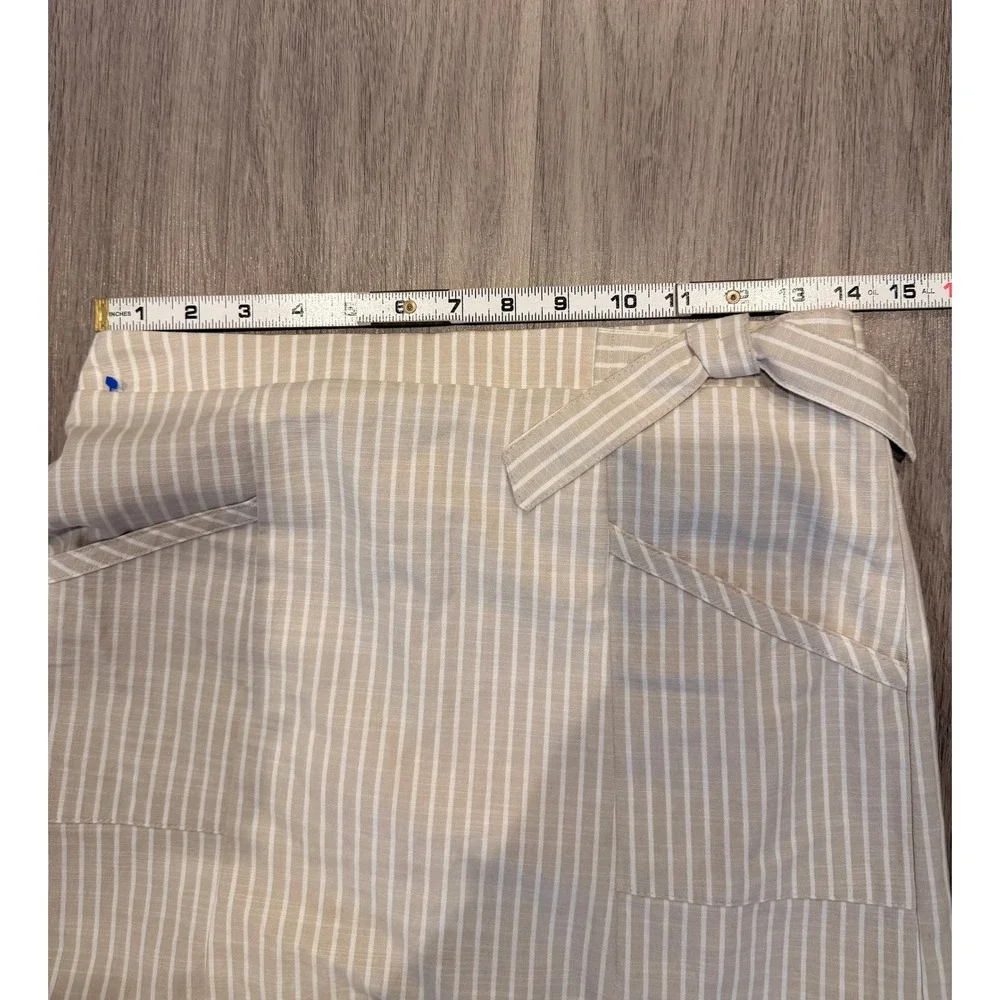 Copper Key Women‎ Beige White Striped Tie Waist Skort Mini Pocket XL